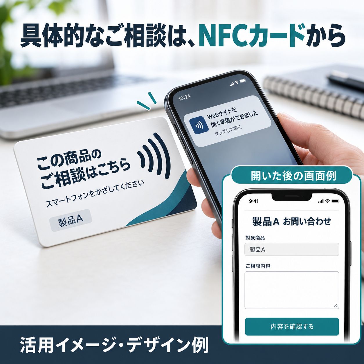 NFCカードから商品に関する問い合わせフォームへ案内する例